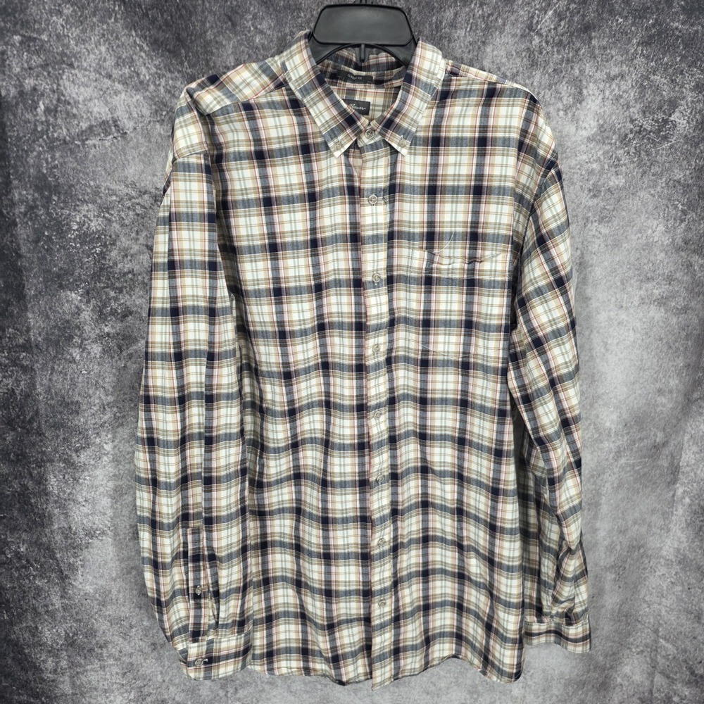 Eddie Bauer Flannel Shirt Mens XLT Plaid Button Up Casual Preppy Heavyweight